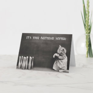 Cute Funny Vintage Cat Birthday Bowling Card