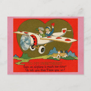 Cute Funny Vintage Valentines Day Aeroplane Poem Postcard