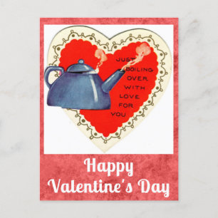Cute Funny Vintage Valentines Day Tea Teapot Postcard