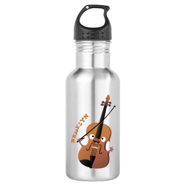 Cute funny violin musical cartoon character 532 ml water bottle (Front)