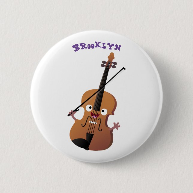 Cute funny violin musical cartoon character 6 cm round badge (Front)