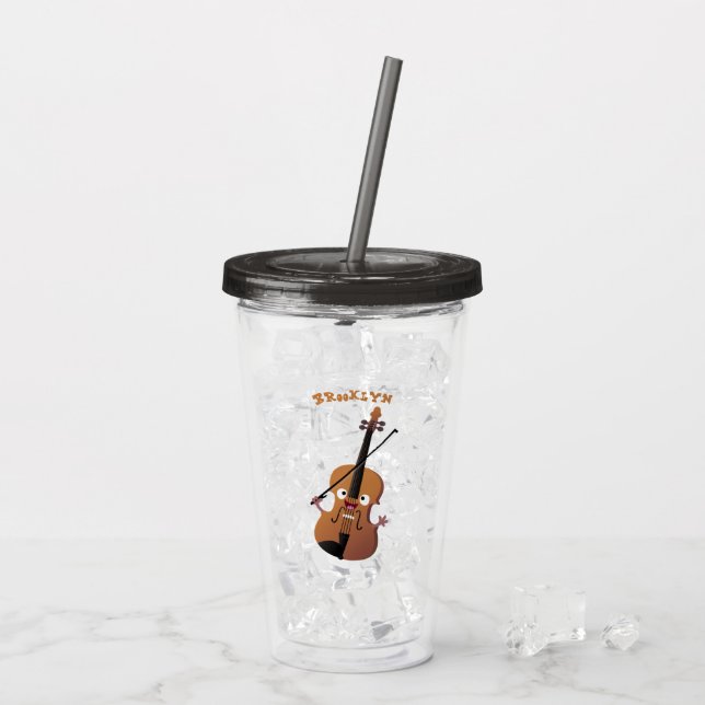 Cute funny violin musical cartoon character acrylic tumbler (Back Ice)