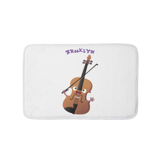 Cute funny violin musical cartoon character bath mat (Front)
