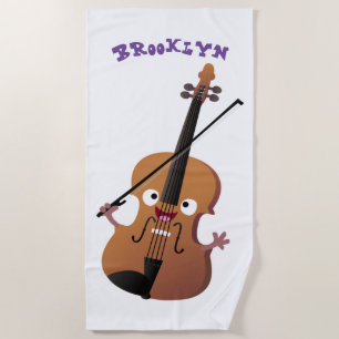 Cute funny violin musical cartoon character beach towel