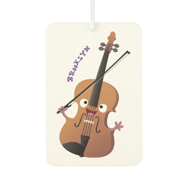 Cute funny violin musical cartoon character  car air freshener (Front)