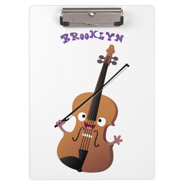 Cute funny violin musical cartoon character clipboard (Front)
