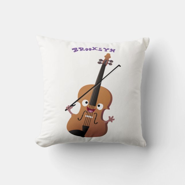Cute funny violin musical cartoon character cushion (Front)