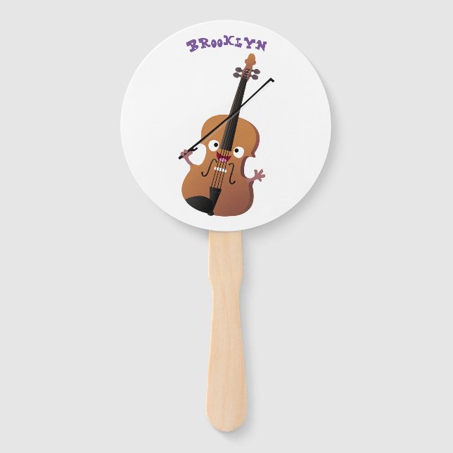 Cute funny violin musical cartoon character hand fan (Front)