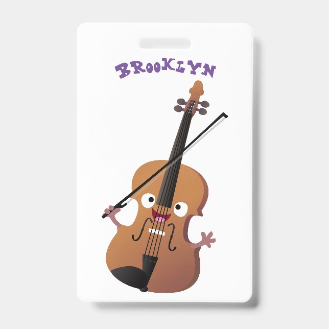 Cute funny violin musical cartoon character ID badge (Front)