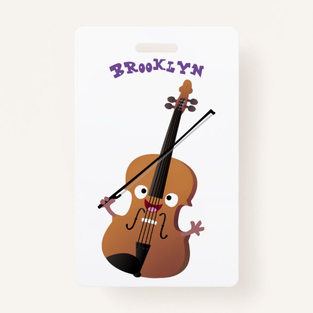 Cute funny violin musical cartoon character ID badge (Front)