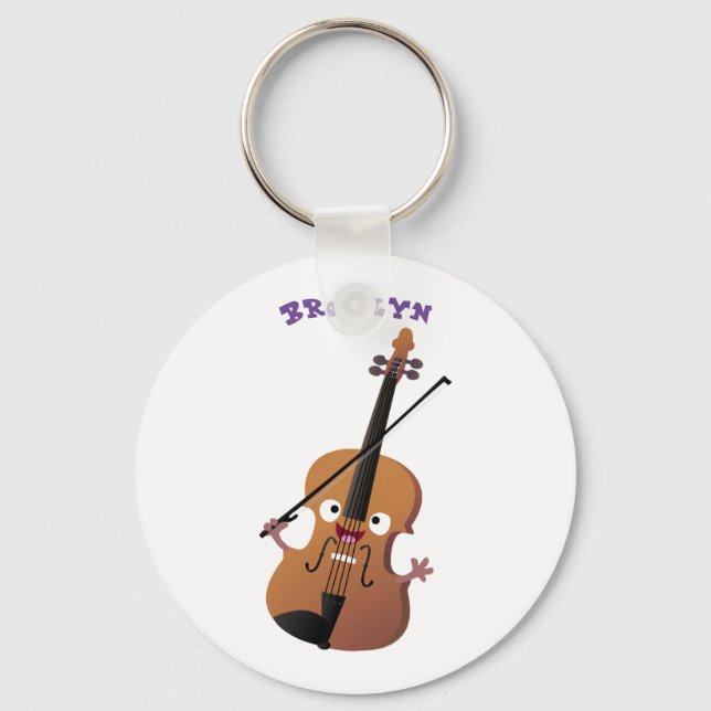 Cute funny violin musical cartoon character key ring (Front)