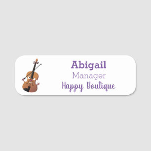 Cute funny violin musical cartoon character name tag