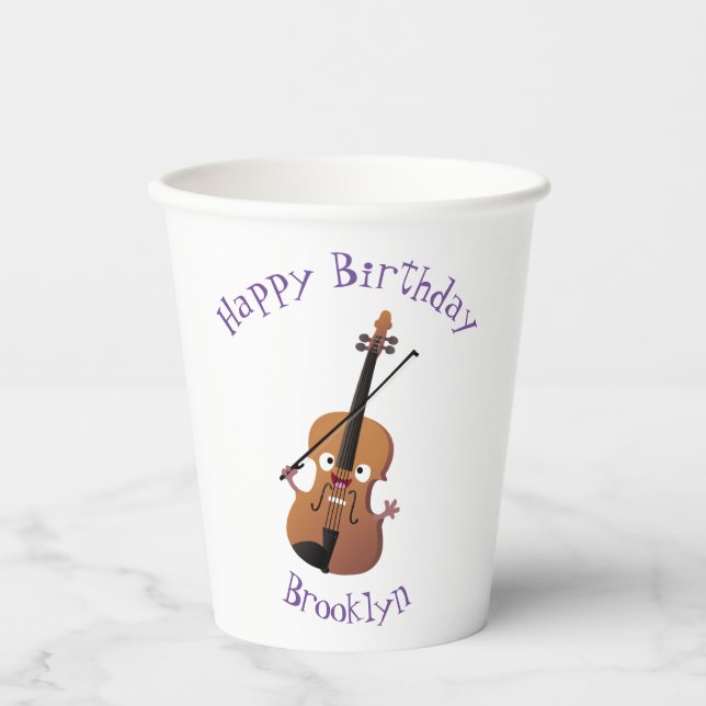 Cute funny violin musical cartoon character  paper cups (Front)