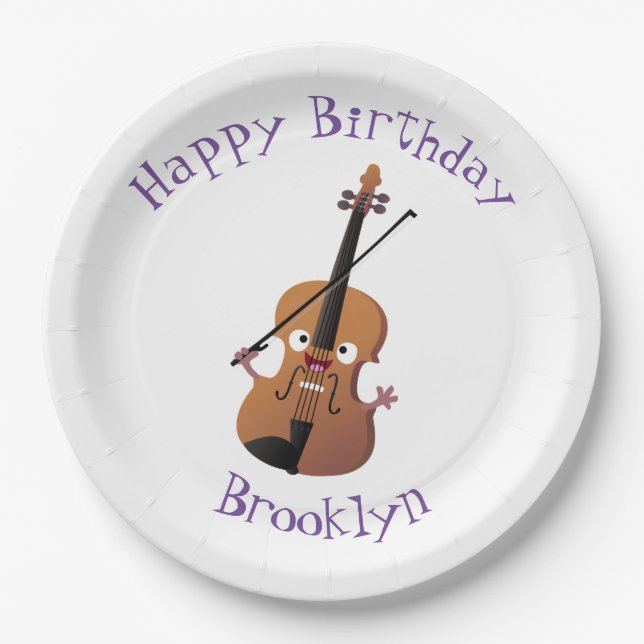 Cute funny violin musical cartoon character paper plate (Front)