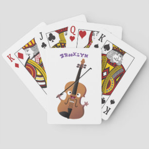 Cute funny violin musical cartoon character playing cards