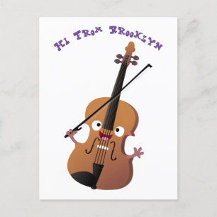 Cute funny violin musical cartoon character postcard