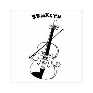 Cute funny violin musical cartoon character rubber stamp