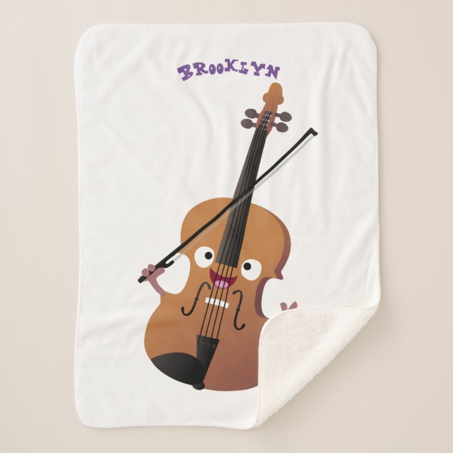 Cute funny violin musical cartoon character sherpa blanket (Front)