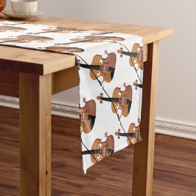 Cute funny violin musical cartoon character short table runner (In Situ)