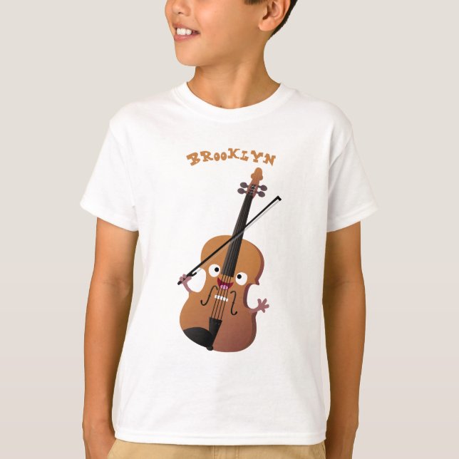Cute funny violin musical cartoon character T-Shirt (Front)