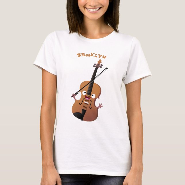 Cute funny violin musical cartoon character T-Shirt (Front)