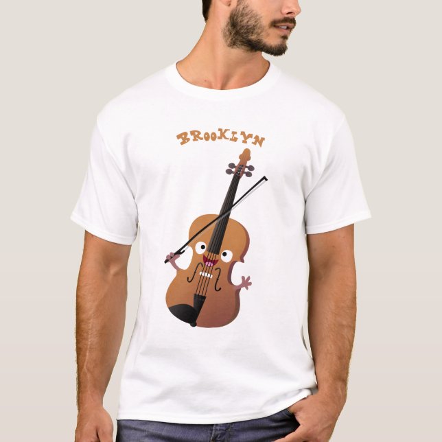 Cute funny violin musical cartoon character T-Shirt (Front)