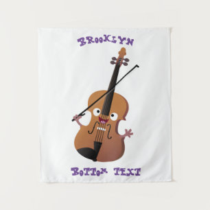 Cute funny violin musical cartoon character tapestry