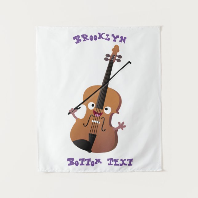 Cute funny violin musical cartoon character tapestry (Front)