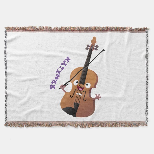 Cute funny violin musical cartoon character throw blanket (Front)
