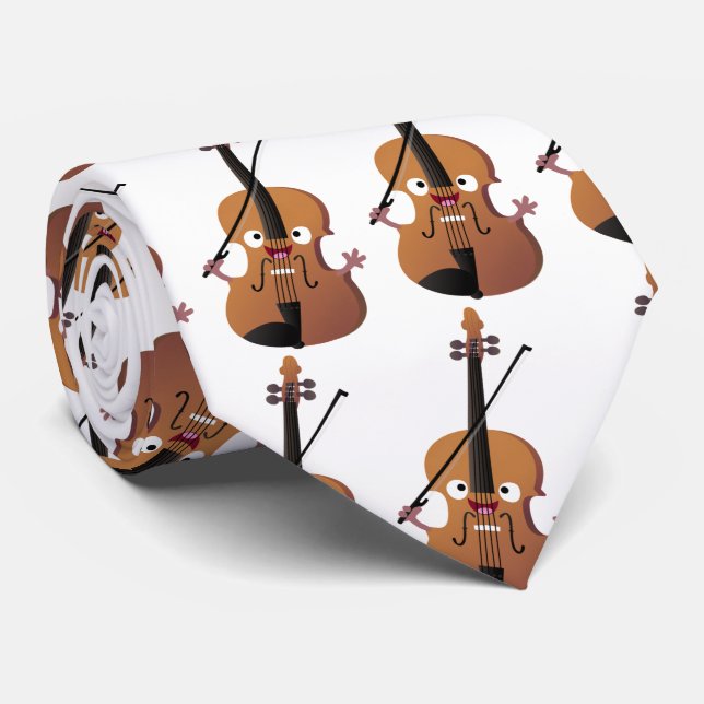 Cute funny violin musical cartoon character  tie (Rolled)