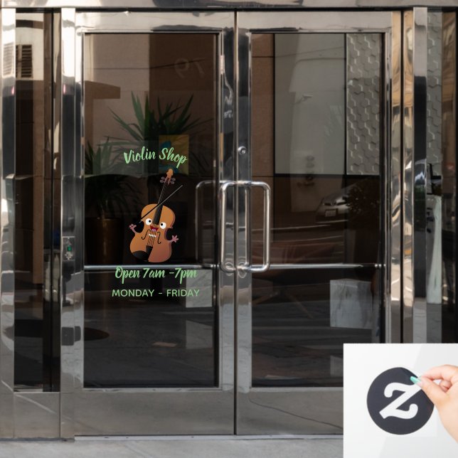 Cute funny violin musical cartoon character window cling (Office Door)