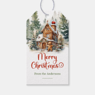 Cute funny watercolor gingerbread winter forest gift tags