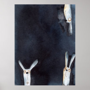 Cute funny watercolor hares abstract design poster