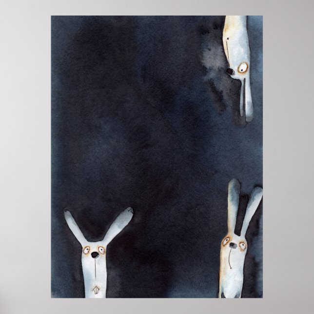 Cute funny watercolor hares abstract design poster (Front)