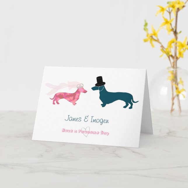 Cute Funny Wedding Dachshund Congratulations Card (Yellow Flower)
