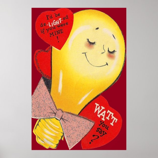 Cute Funny Weird Light Bulb Heart Valentine Poster (Front)