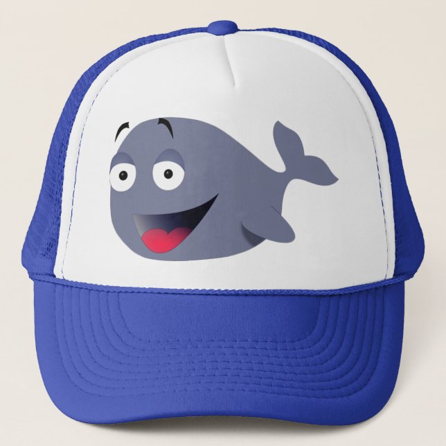 Cute Funny Whale Cartoon Drawing Trucker Hat (Front)