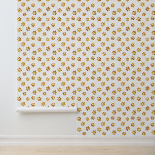 Cute Funny White and Gold Cat Dog Paw Prints Wallpaper
