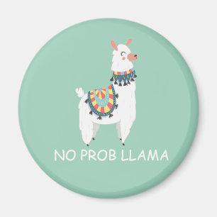 Cute Funny White Llama Mint Green No Prob Llama Magnet