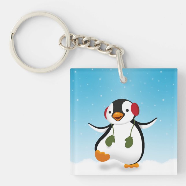 Cute Funny Winter Penguin Key Ring (Front)