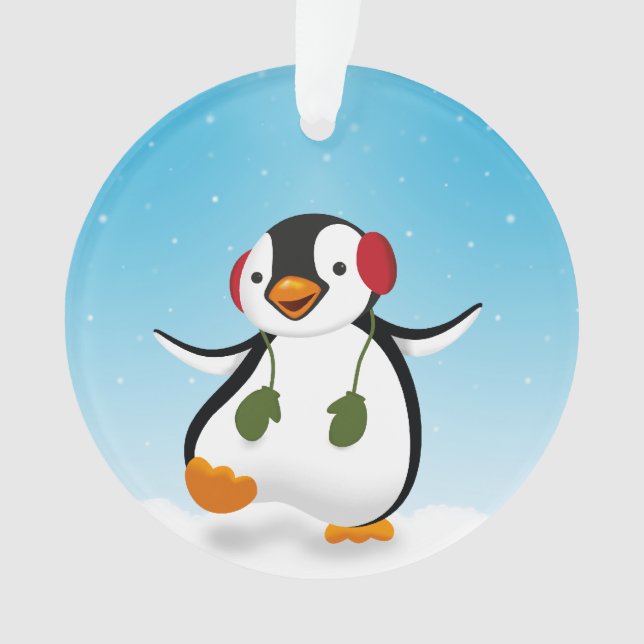 Cute Funny Winter Penguin Ornament (Front)