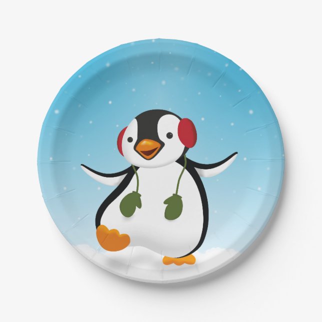 Cute Funny Winter Penguin Paper Plate (Front)