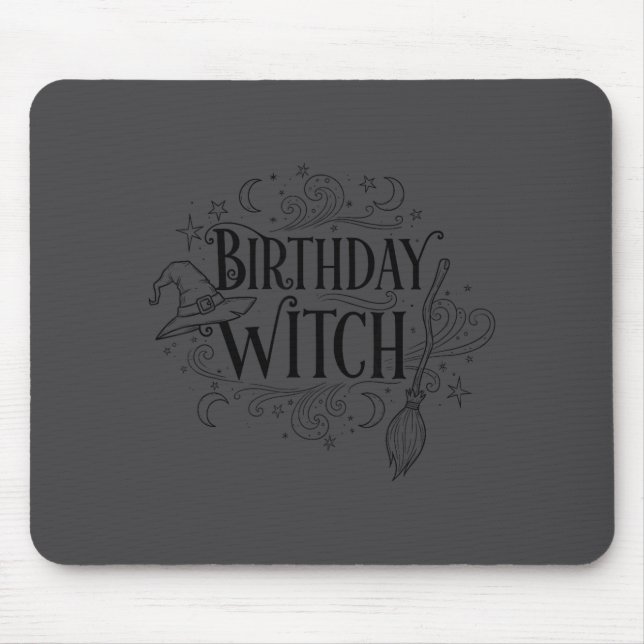 Cute Funny Witch Witchy Birthday Witches Happy Wom Mouse Mat (Front)