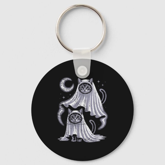 Cute Funny Wizard Cat Ghost Weird Kitten Meme Hall Key Ring (Front)