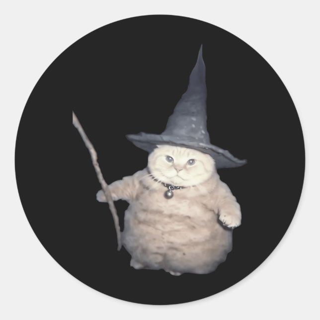 Cute Funny Wizard Cat Weird Kitten Cat Meme Spooky Classic Round Sticker (Front)