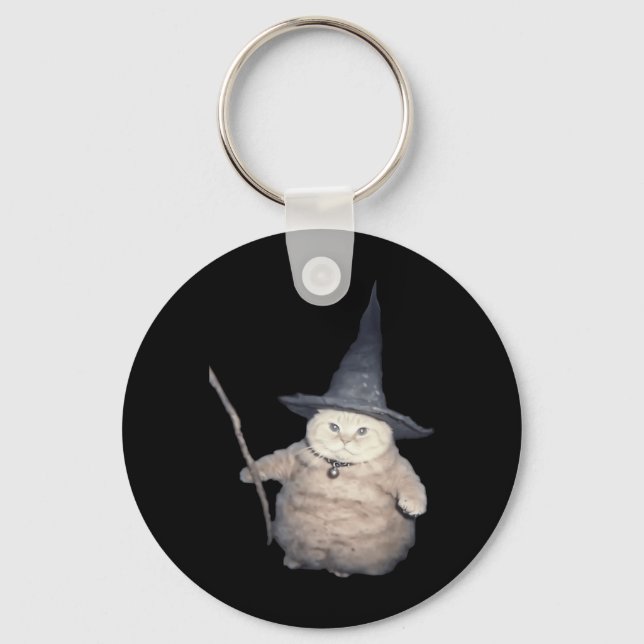Cute Funny Wizard Cat Weird Kitten Cat Meme Spooky Key Ring (Front)