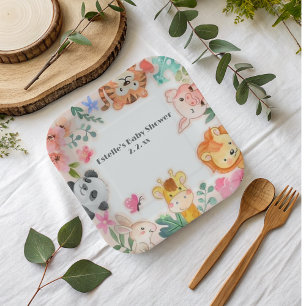 Cute Funny woodland Animals Baby Shower  Paper Plate