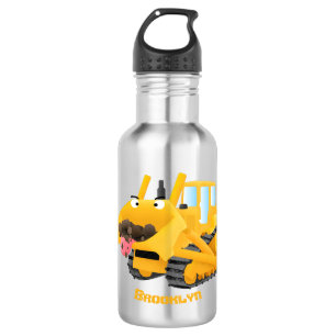 Cute funny yellow bulldozer cartoon character 532 ml water bottle