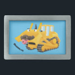 Cute funny yellow bulldozer cartoon character  belt buckle<br><div class="desc">This funny yellow bulldozer eats dirt! Drawn in happy cartoon illustration style with tongue and eyes to create a cute character for the budding construction worker!</div>