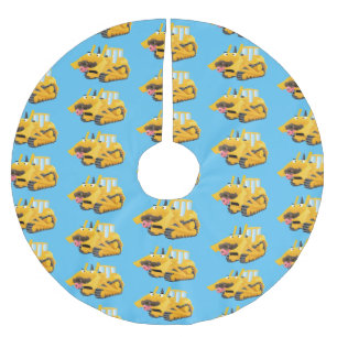 Cute funny yellow bulldozer cartoon character  brushed polyester tree skirt